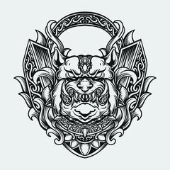 tattoo and t shirt design black and white bulldog engraving ornament
