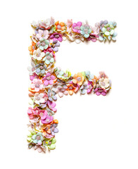 The letter F. Floral alphabet. Set of flower letters isolated on white. Flower font.