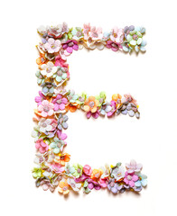 The letter E. Floral alphabet. Set of flower letters isolated on white. Flower font.