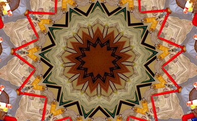 Kaleidoscope in Soft Olive Green and Red