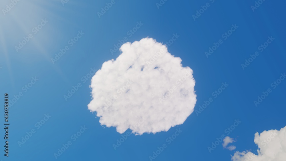 Poster 3d rendering of white clouds in shape of symbol of dumpling on blue sky with sun