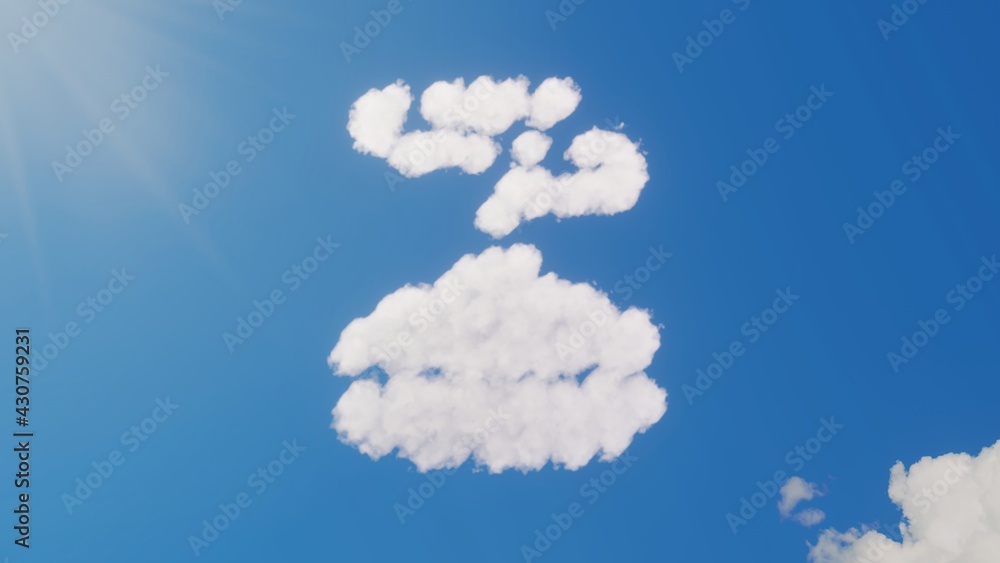 Aufkleber 3d rendering of white clouds in shape of symbol of diffuser on blue sky with sun