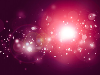 Red sparkle rays glitter lights with bokeh elegant lens flare abstract background. Dust sparks background.