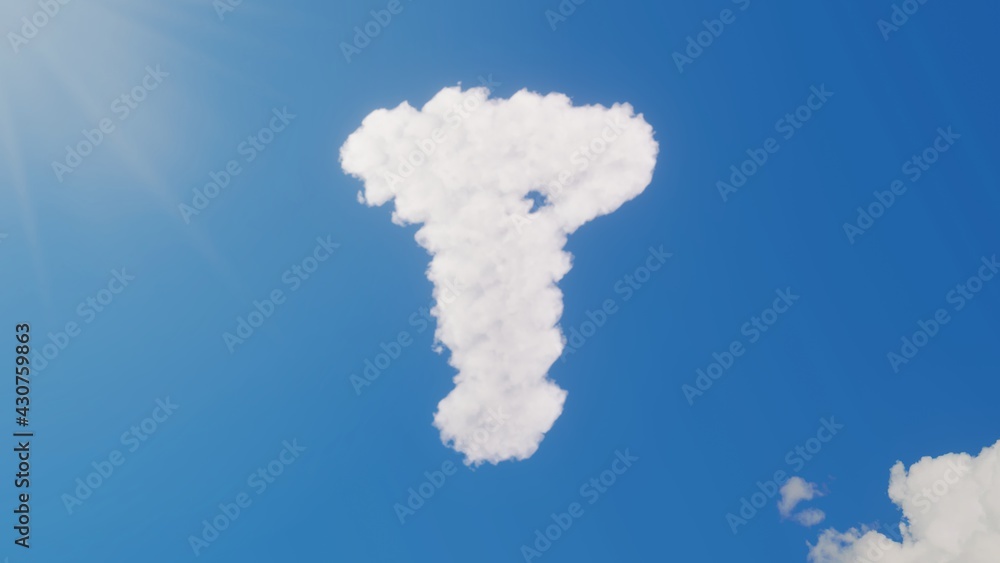 Poster 3d rendering of white clouds in shape of symbol of celery on blue sky with sun