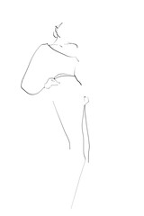 Woman, model in dress. Fashion illustration in sketch style. Vector