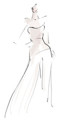 Woman, model in dress. Fashion illustration in sketch style. Vector