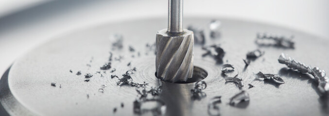 Milling сutter make sink in hole in steel billet. Locksmith work.