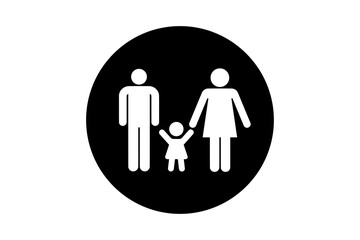 Family icon or family symbol in a black circle with a white background. Flat design. Illustration.