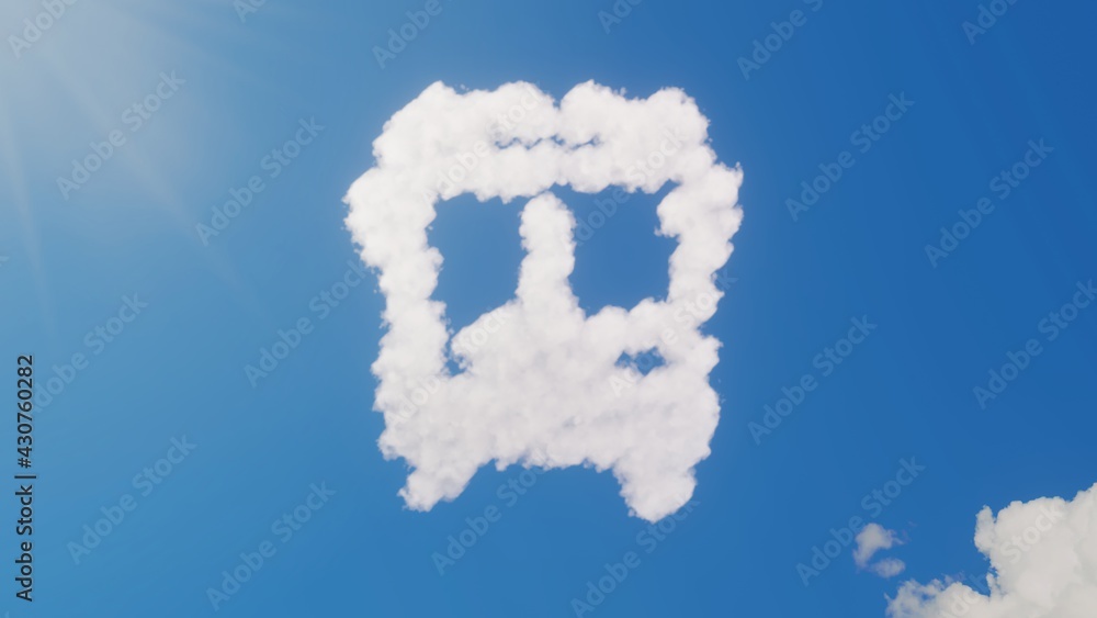 Poster 3d rendering of white clouds in shape of symbol of bus front view on blue sky with sun