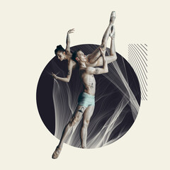 Modern design, contemporary art collage. Inspiration, idea, trendy urban magazine style. Ballet...