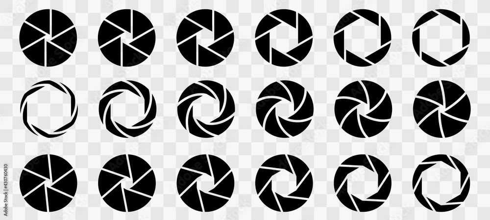 Poster camera shutter icons isolated on transparent background. collection of vector elements for design