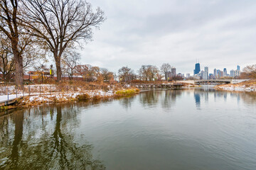 Fototapeta na wymiar Chicago City skyline view from Lincoln Park