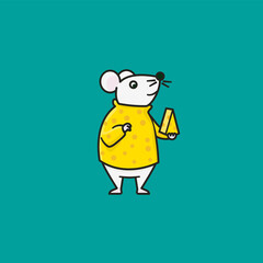 Mouse wearing sweater with cheese pattern cartoon character vector illustration for FancyRatMouseDay on November 12