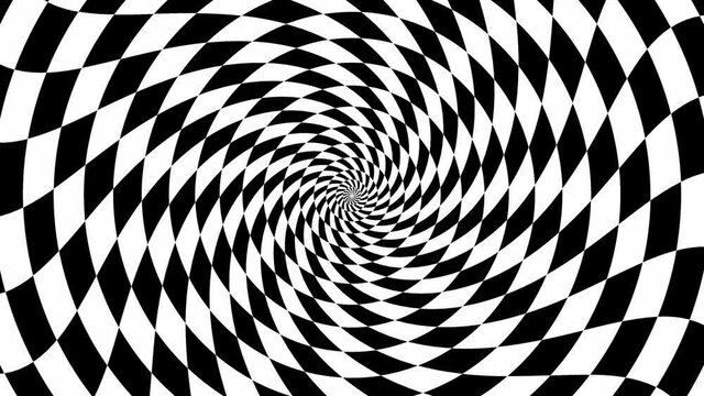 Hypnotic checker 4k background. Optical illusion psychedelic background pattern.