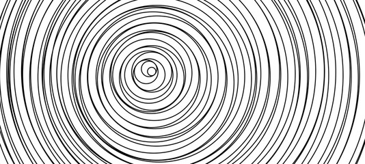 Fototapeta na wymiar Circular lines geometric background in abstract style. Hand drawn line art illustration with black circular concentric on halftone design template.