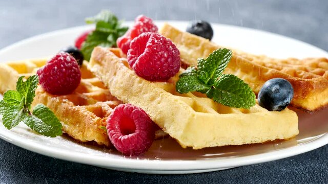waffle cake with berries fruits 