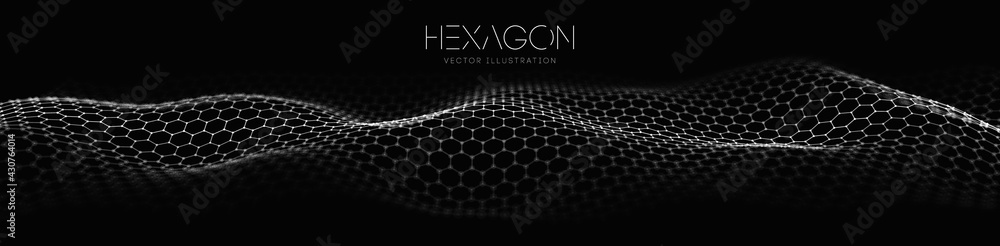 Poster hexagon wave vector template. modern 3d graphic geometric background. digital technology web flow ab
