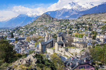 Fototapeta na wymiar Sion town in in the Alps mountains valley, Switzerland