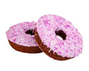 Pink violet glazed donut decorated isolated on the white background