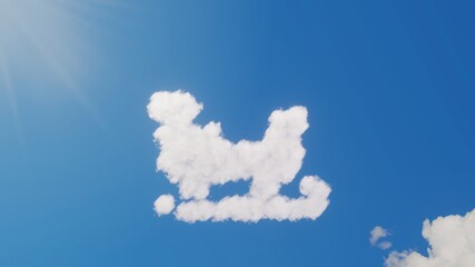 3d rendering of white clouds in shape of symbol of sleigh on blue sky with sun