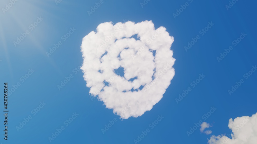 Poster 3d rendering of white clouds in shape of symbol of shield on blue sky with sun