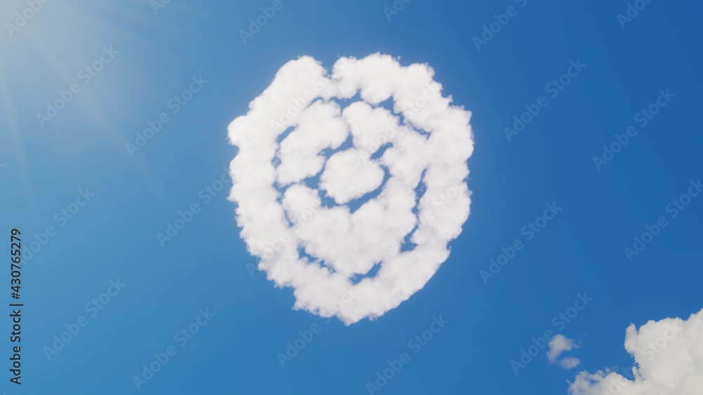 Poster 3d rendering of white clouds in shape of symbol of shield on blue sky with sun