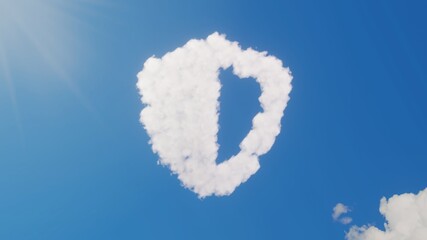 3d rendering of white clouds in shape of symbol of shield on blue sky with sun