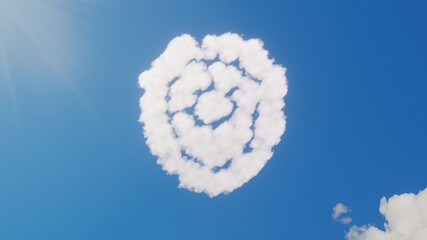 3d rendering of white clouds in shape of symbol of shield on blue sky with sun