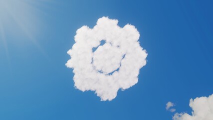 3d rendering of white clouds in shape of symbol of settings on blue sky with sun