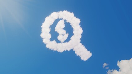 3d rendering of white clouds in shape of symbol of search dollar on blue sky with sun