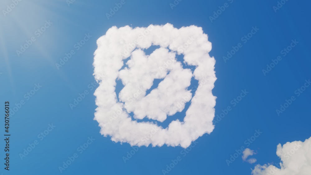 Poster 3d rendering of white clouds in shape of symbol of safari on blue sky with sun