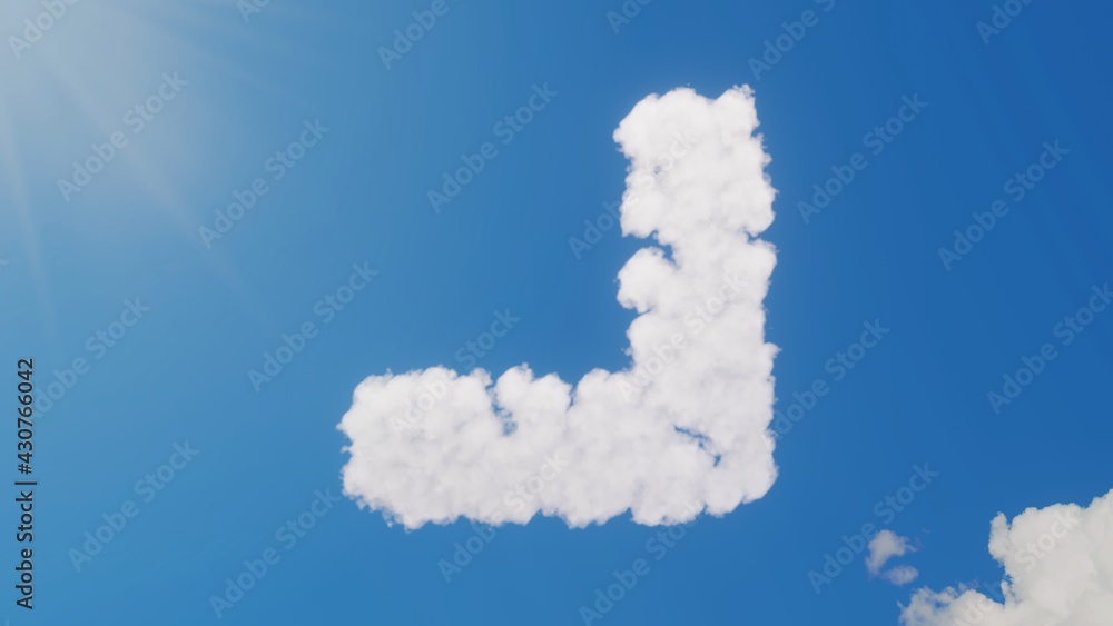 Poster 3d rendering of white clouds in shape of symbol of ruler combined on blue sky with sun