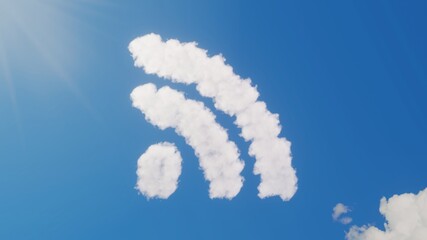 Fototapeta premium 3d rendering of white clouds in shape of symbol of rss on blue sky with sun