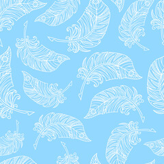 Fototapeta na wymiar Seamless pattern with feathers. Vector illustration for designing posters, cards, prints, stickers, wallpaper, fabric, textile, gift paper, scrapbooking 