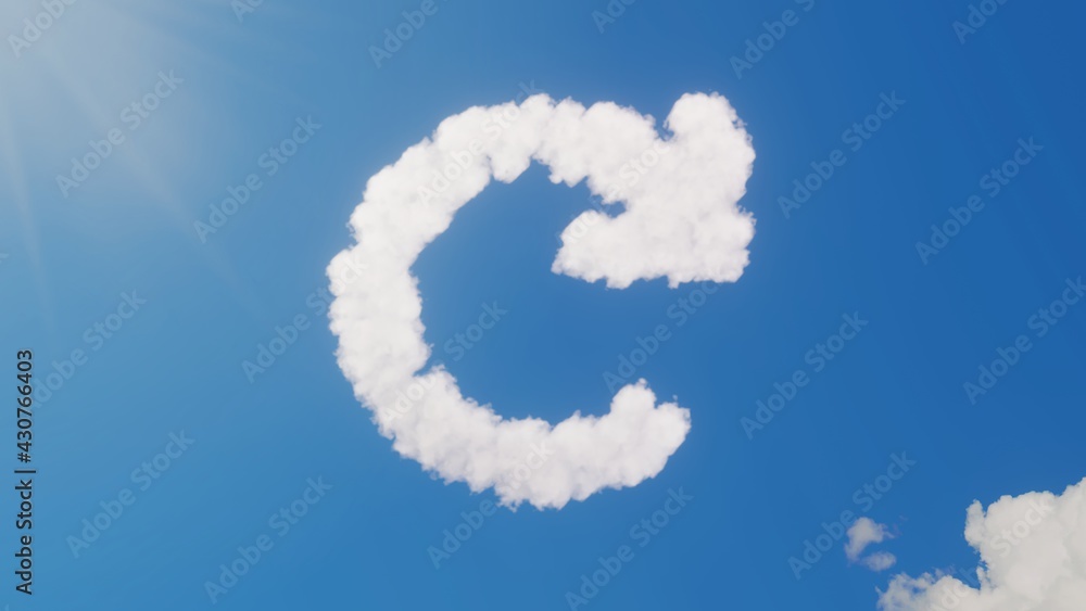 Poster 3d rendering of white clouds in shape of symbol of redo on blue sky with sun