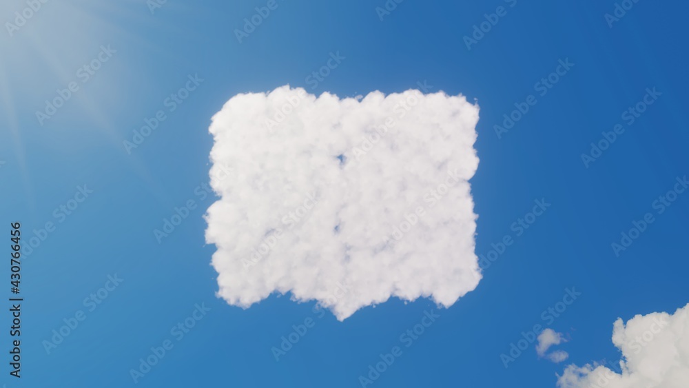 Poster 3d rendering of white clouds in shape of symbol of reading on blue sky with sun