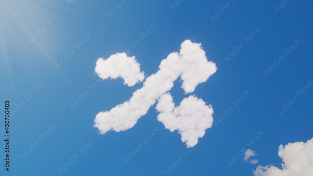 Poster 3d rendering of white clouds in shape of symbol of random on blue sky with sun