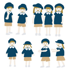 制服の園児たちのイラスト