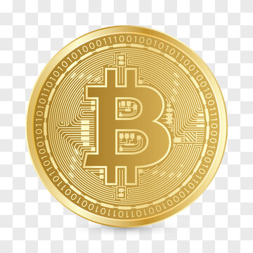 Realistic golden coin with bitcoin sign in checkerboard background. Cryptocurrency mining.