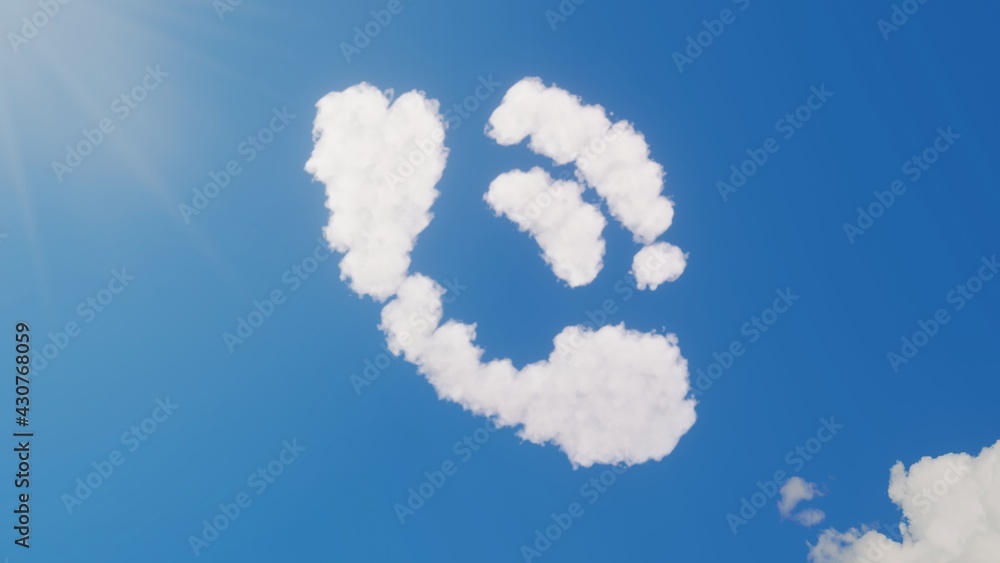 Poster 3d rendering of white clouds in shape of symbol of phone working indicator on blue sky with sun