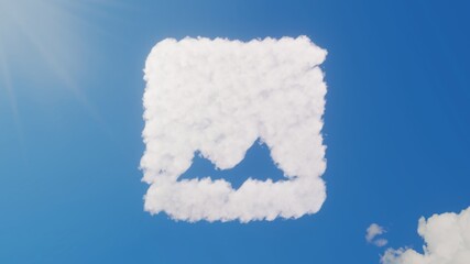 3d rendering of white clouds in shape of symbol of photo on blue sky with sun