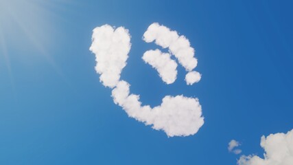 3d rendering of white clouds in shape of symbol of phone working indicator on blue sky with sun
