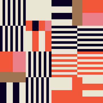 Modern vector abstract  geometric seamless pattern, background with stripes, rectangles and squares  in retro scandinavian style. Pastel colored simple shapes graphic pattern. Abstract mosaic artwork.