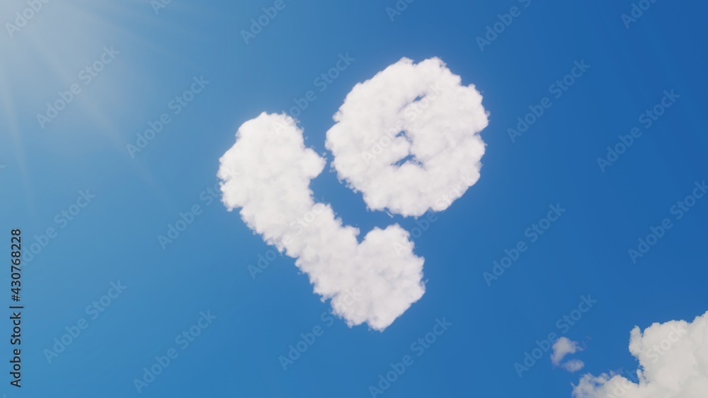 Poster 3d rendering of white clouds in shape of symbol of phone call on blue sky with sun