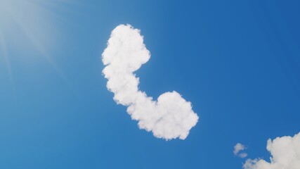 3d rendering of white clouds in shape of symbol of phone on blue sky with sun