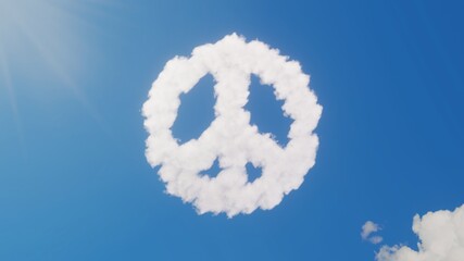 Fototapeta premium 3d rendering of white clouds in shape of symbol of peace on blue sky with sun