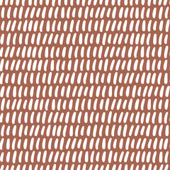 Hand drawn brown stitch shapes in regular horizontal rows. Abstract contemporary modern trendy vector illustration. Monochrome seamless pattern on dark background.