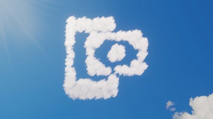 Naklejka premium 3d rendering of white clouds in shape of symbol of payment method on blue sky with sun