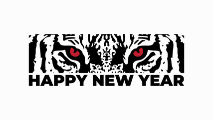 Happy New Year 2022. Vector illustration of abstract grunge tiger face with red eyes over white background for your poster, banner, invitation or greeting card design