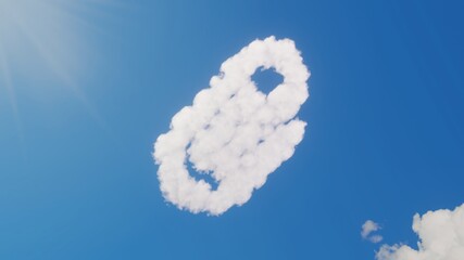3d rendering of white clouds in shape of symbol of paperclip on blue sky with sun